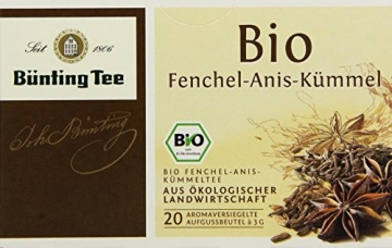 Bünting Tee Bio Fenchel-Anis-Kümmel 20 x 3 g Beutel, 4er Pack (4 x 60 g) -