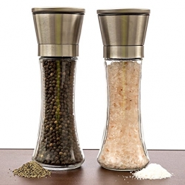 Gewürzmühle Edelstahl Salz und Pfeffermühle Glasbehältern Salzmühle mit Einstellbares Keramik Mahlwerk Pfeffermühle Zweiteiliges Geeignet als Salz Pfeffermühle -