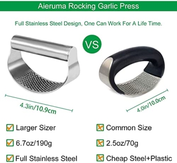 Knoblauchpresse Knoblauchzerkleinerer Küchen-Knoblauchwippe 304 Edelstahl Ingwerzerkleinerer in Lebensmittelqualität Ergonomie Arbeitsersparnis mit Knoblauchschäler und Reinigungsbürste… - 4