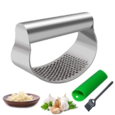 Knoblauchpresse Wippe Edelstahl Knoblauchwippe,Knoblauch Wiege,Knoblauchschneider,Stainless Steel Garlic Press Rocker Mincer Crusher Kochgerät Knoblauchmühle Küchenhilfe,Mit Silikon Knoblauchschäler - 1